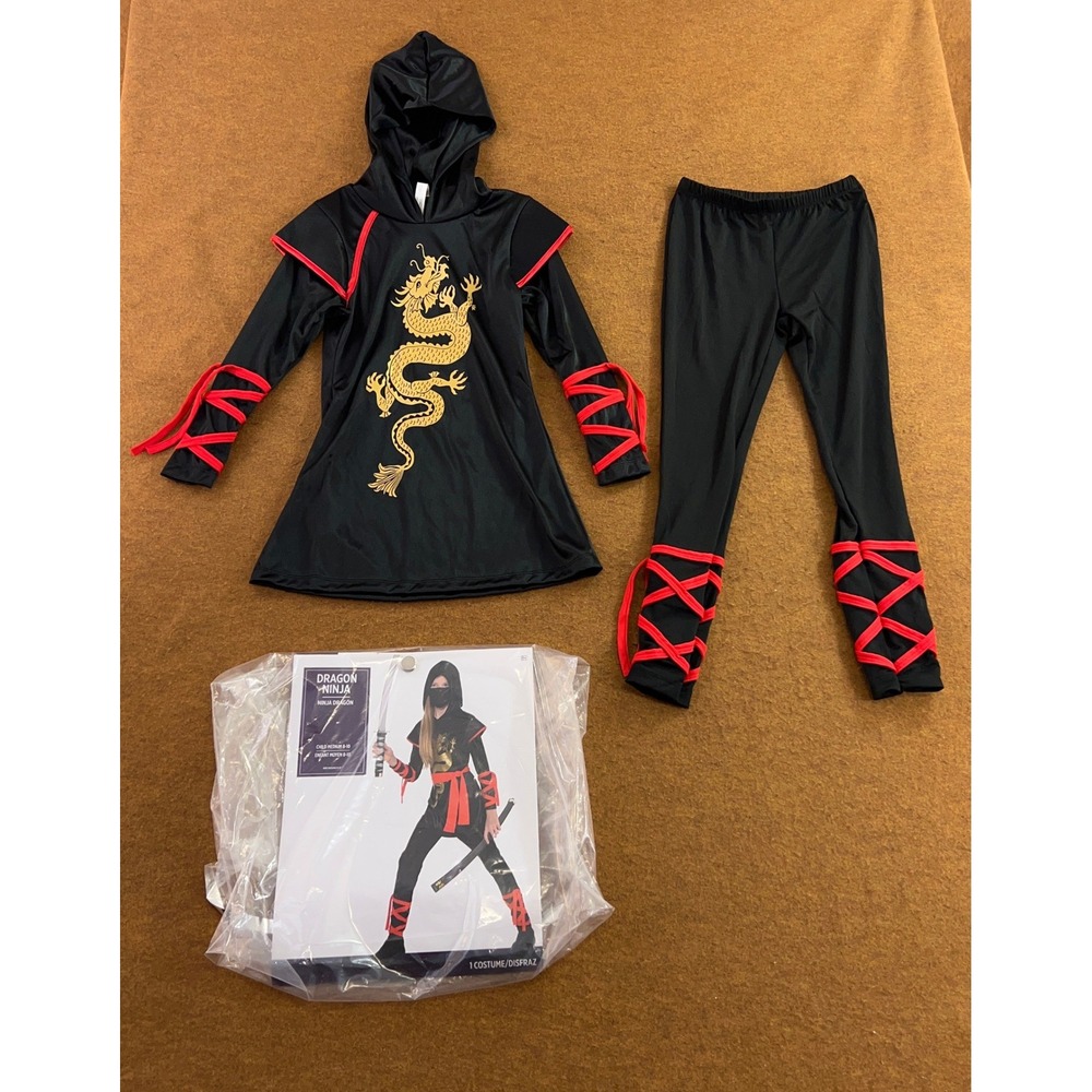 Amscan Child Medium 8-10 Black Dragon Ninja 2-Piece Halloween Costume Set New